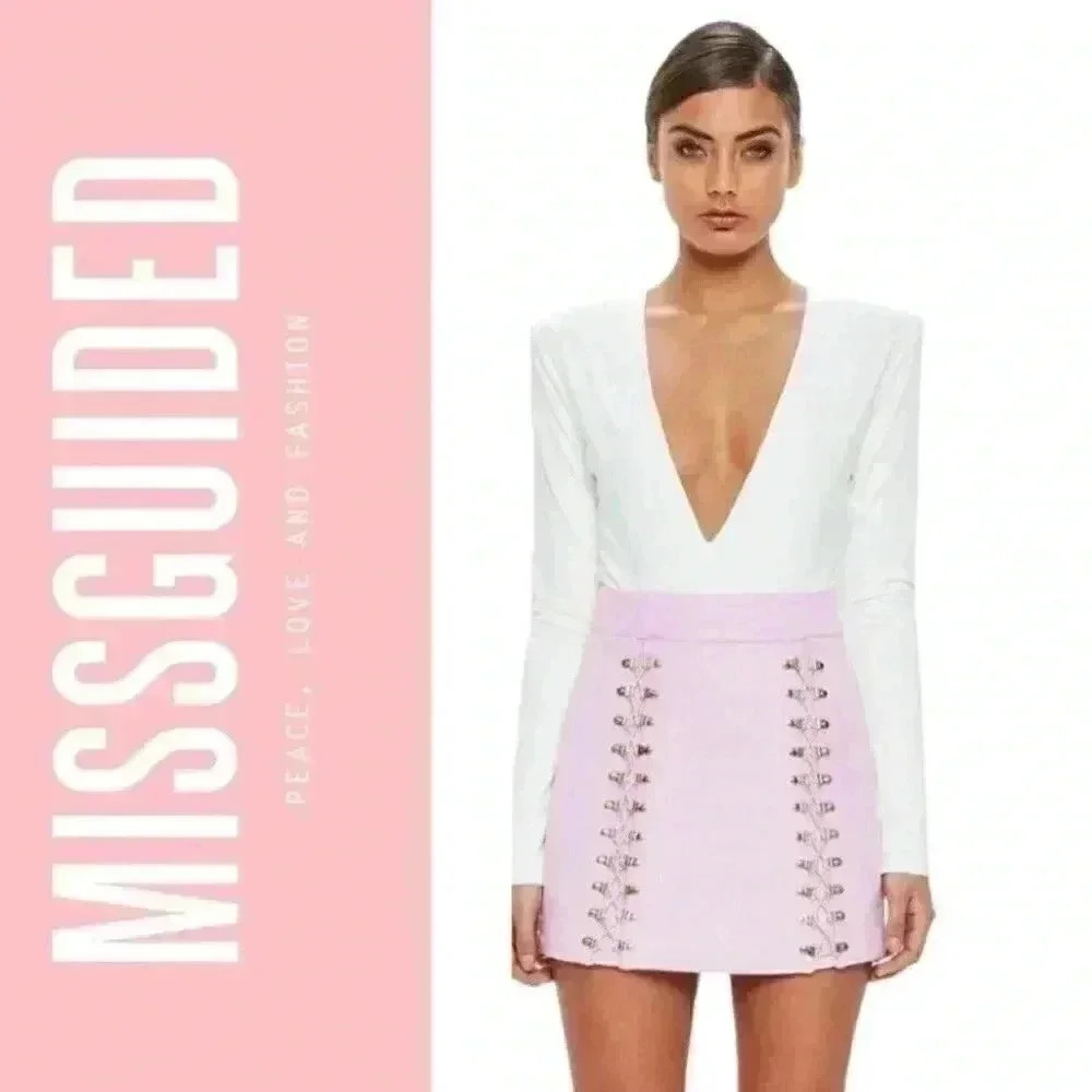 Women's Missguided Faux Suede Buckle Lace Up Mini Lilac Skirt
